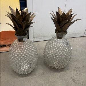 Pair of Vintage Antique Retro Pier One Imports Elegant Glass Pineapple Decanters